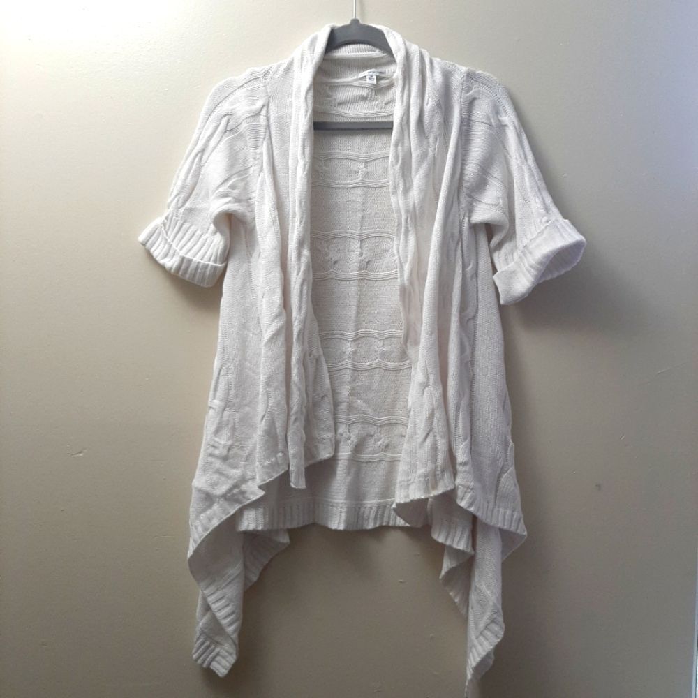 Croft and Barrow Open Front Waterfall Knit Cardigan White, short sleeves